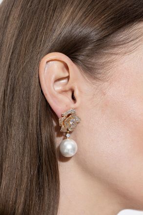 Self Portrait Earrings With Shimmering Crystals, Womens, Gold