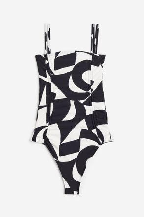 H&M Badeanzug High Leg - Schwarz/Weiss Gemustert