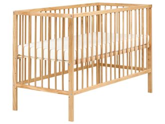 Beliani Lettino Culla Minimalista Per Neonati 60 X 120 Cm Con Barre Regolabili In Altezza In Legno Di Pino Marrone Chiaro Belenger