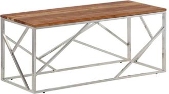 vidaXL Mesa de centro acero inoxidable plateado y madera maciza acacia vidaXL