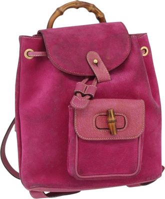 Gucci Vintage Bamboo Backpack Suede Pink Suede Backpack Bag (Pre-Owned)