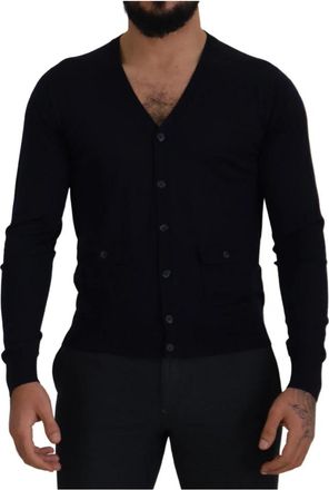 Dolce & Gabbana Staff Down Cardigan Sweater - Heren - Vesten - Blauw - S - Wol - Truien & Vesten