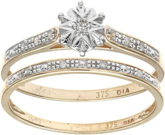Jewelco London 9ct Gold Diamond 2-piece Illusion Solitaire Eternity Bridal Ring - PR0AXL8633Y