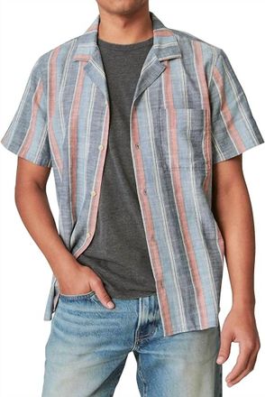 Lucky Brand Striped Short Sleeve Camp Collar In Indigo Stripe