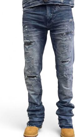 Jordan Craig Mens Theo Slight Flare Stack Denim Jean In Aged Wash