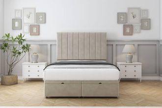Comfort Beds Tokyo Plush Ottoman Bed Set With 54 Floor Standing Headboard in Cream | Size: Small Double
