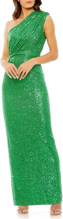 Mac Duggal Womens One Shoulder Ruched Sequin Evening Gown in Green at Nordstrom, Size 2