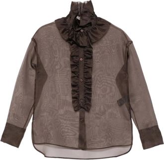 D.exterior Camicia in Organza di Seta con Volant - - Blouses & Shirts - Donna - Marrone - S