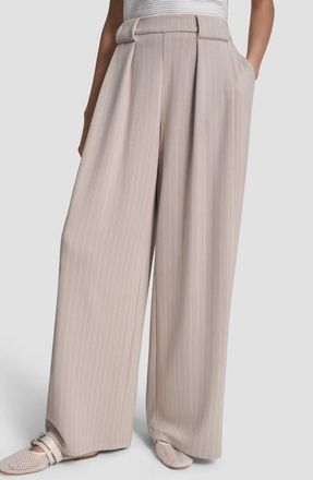 DKNY Pinstripe Pleat Front Wide Leg Pants in Pebble Pinstripe at Nordstrom, Size X-Large