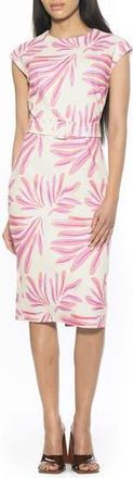 Alexia Admor Cap Sleeve Belted Sheath Dress in Pink Palm at Nordstrom Rack, Size X-Small