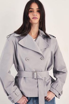 NASTY GAL Womens Premium Short Trench - Grey - Size 10 UK