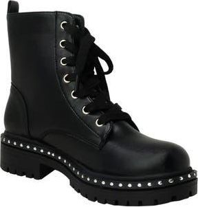 Chase + Chloe by Intouch Footwear Mira Studded Lug Combat Boot in Black Pu at Nordstrom Rack, Size 5.5