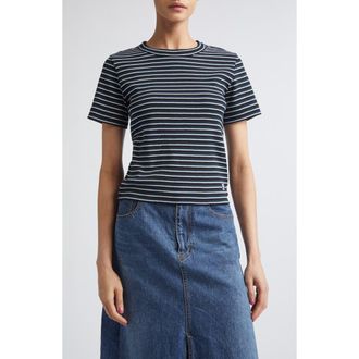 sacai Stripe Rib Cotton T-Shirt in Black at Nordstrom, Size 2