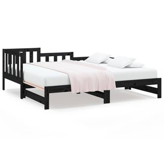 Berkfield Home Pull-out Day Bed Black 2x(80x200) cm Solid Wood Pine