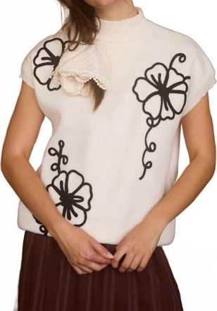 Blu Pepper Simone Floral Mock Neck Sweater In Cream