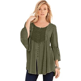 Roaman's Taylor Acid Wash Big Shirt in Dark Olive Green at Nordstrom, Size 28