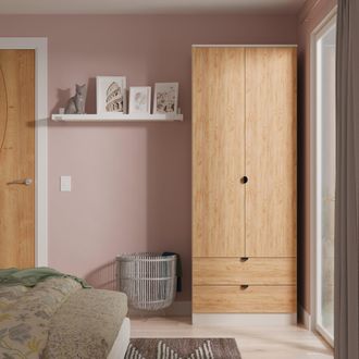 Lewis's Bora Tall 2 Door 2 Drawer Robe in Gold Craft Oak & Kashmir - Ready Assembled - Lewiss Home | TJ Hughes