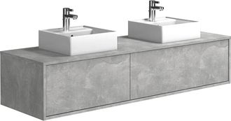 Vente-Unique Mueble de ba&ntilde;o flotante gris con doble lavabo - Ancho 150 cm - ISAURE II