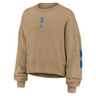 Nike Jordan Womens UCLA Phoenix 2-Hit Jordan Brand College Pullover Crew in Brown | 0JD72FEUCL-ZEE