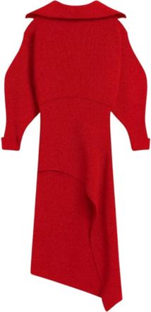 Givenchy Wool Cashmere Slash Midi Jurk - Dames - Kleedjes - Rood - S - Wol - Kleedjes
