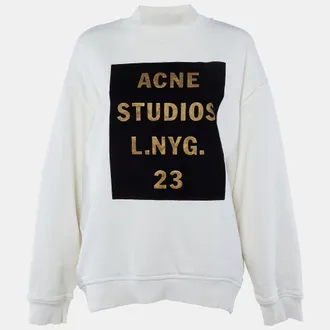 Acne Studios Cream Flocked Logo Cotton High Neck Sweatshirt