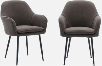 Sweeek Sweeek - Sill&oacute;n De Pana Con Patas De Metal Negro Mate, Set De 2, Shella, Gris Oscuro, 57x59x84.5 Cm