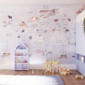 Superfresco Easy Around the World Lilac Print To Order 3m x 2.8m Mural in Purple