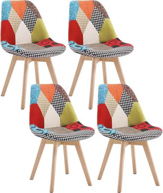 Woltu Woltu Set Di 4 Sedie Da Pranzo Rivestito In Tessuto Di Lino, Patchwork