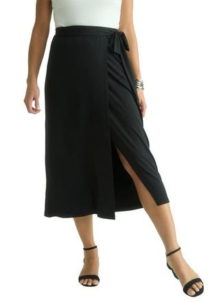Jessica London Faux Wrap Midi Skirt in Black at Nordstrom, Size Small