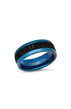 HMY Jewelry Mens Blue Stainless Steel Black Simulated Diamond Band Ring in Blue/Black at Nordstrom Rack, Size 12
