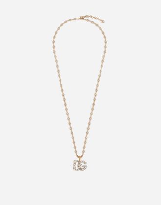 Dolce & Gabbana Necklace With Rhinestone-detailed Dg Logo - Woman Bijoux Gold Metal Onesize