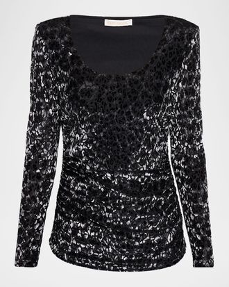 Ramy Brook Lira Flocked Scoop-Neck Top