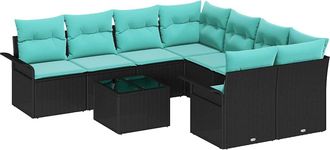 vidaXL Conjunto De Sof&aacute; De Jard&iacute;n 9 Uds. Negro Y Turquesa Vidaxl