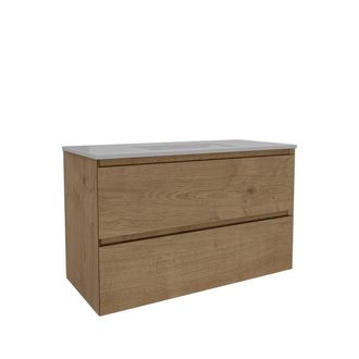 Saniclass Holz Pure Badkamermeubelset - 100x45x60cm - 2 lades - 1 wasbak - 1 kraangat - overloop - Eiken natural