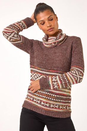 Roman Abstract Print Roll Neck Knit Jumper