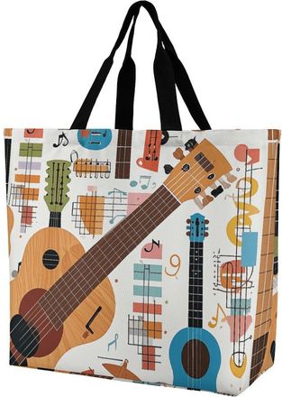 Generic Musical Guitar Patterns Tote Bag Foldable Carry Bag Lightweight Grocery Bags For Casual Camping Yoga