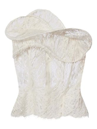 Magda Butrym ruffled lace corset top - women - Cotton/Polyamide - 38 - Neutrals