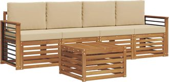 vidaXL Conjunto De Sof&aacute;s De Exterior 5 Uds. Natural Y Beige Vidaxl