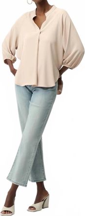 Joseph Ribkoff V-Neck Puff Sleeve Ruched Back Boxy Top In Parchment