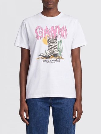 Ganni T-shirt slim fit in cotone con stampa logo graffiti