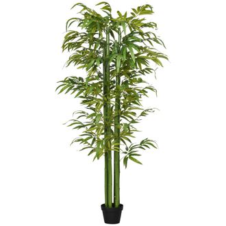 HOMCOM Planta De Bamb&uacute; Artificial, 180 Cm, Planta Artificial Realista Con Maceta Decorativa Para Sala De Estar Y Dormitorio, Verde
