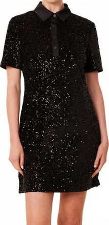 Dolce Cabo Sequin Polo Short Sleeve Dress In Black
