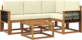 vidaXL Conjunto De Sof&aacute;s De Exterior 5 Uds. Natural Y Crema Poli&eacute;ster Vidaxl