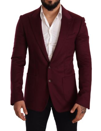 Dolce & Gabbana Mens Burgundy Blazer Notch Neck Long Sleeve - Dark Red Cashmere - Size EU 48 (Mens)