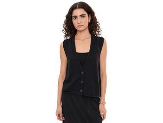 Eileen Fisher Peruvian Cotton Blend V-Neck Vest Womens Vest Black : MD, Cotton/Tencel