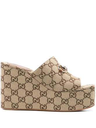 Gucci 105mm Horsebit-detail sandals - women - Rubber/Calf Leather/Calf Leather/Fabric - 39 - Neutrals