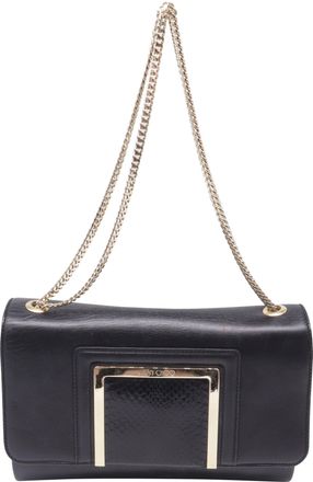 Jimmy Choo London Alba Snakeskin-Trimmed Shoulder Bag in Black Leather