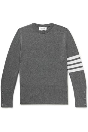 Thom Browne Slim-Fit Striped Grosgrain-Trimmed Cashmere Sweater