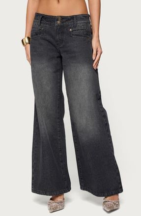 Edikted Charlize Washed Low Rise Wide Leg Jeans in Black-Washed at Nordstrom, Size X-Small