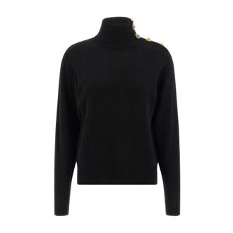 Balmain Turtlenecks, female, Black, M, High-Neck Coin-Button Jumper